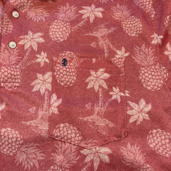 IZOD Saltwater Men's 2XB Palm Tree Pineapple Sun Shield Polo UPF Shirt Rose Pink - Picture 2 of 3